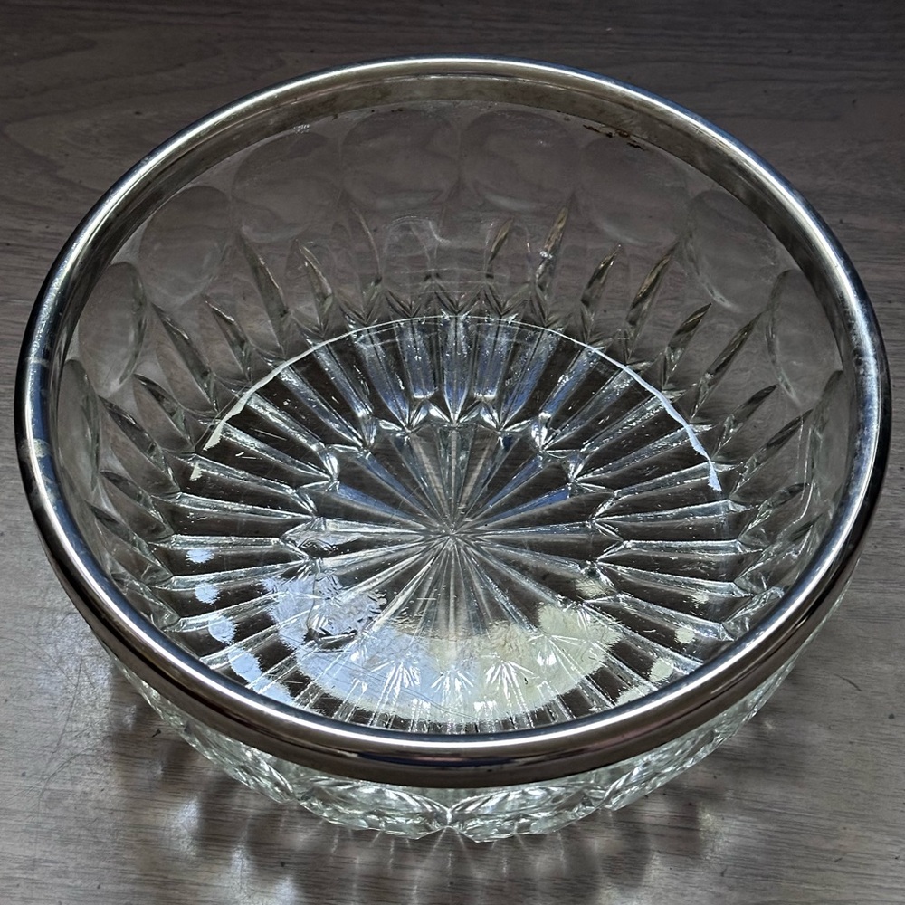 Clear Glass Serving Bowl with Silver Rim